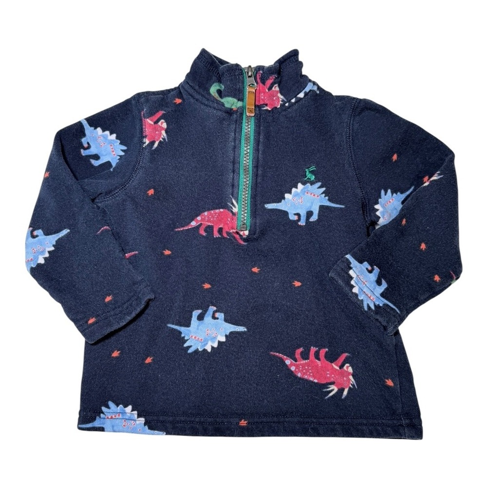 Joules Dinosaur Sweatshirt Kids 3Y Navy Blue Quarter Zip Fleece Pullover Print